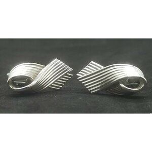 Swank Cufflinks Ribbon Looped Men's Jewelry Silver Tone Toggle Vintage Signed